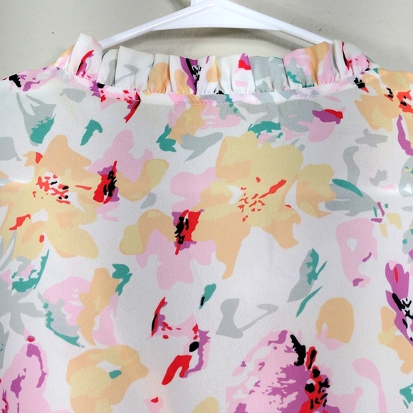 FloralTop Blouse Long Sleeve Halter Neck Flounce Sleeve Size L - Picture 4 of 7